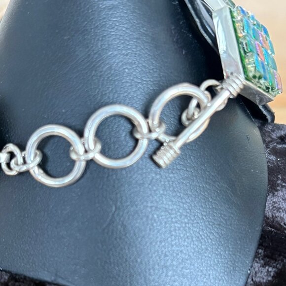 Dichroic Glass & Sterling Silver Bracelet Blues - Picture 4 of 8